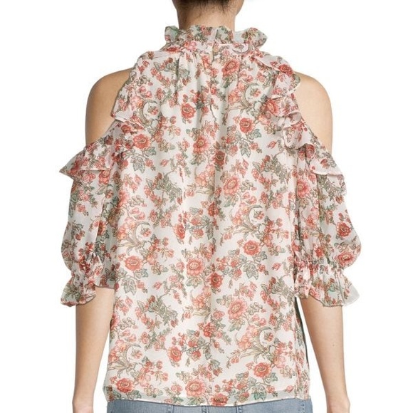 NWT Women's Max Studio Cold Shoulder Floral Top size Small in Ivory - Picture 10 of 10